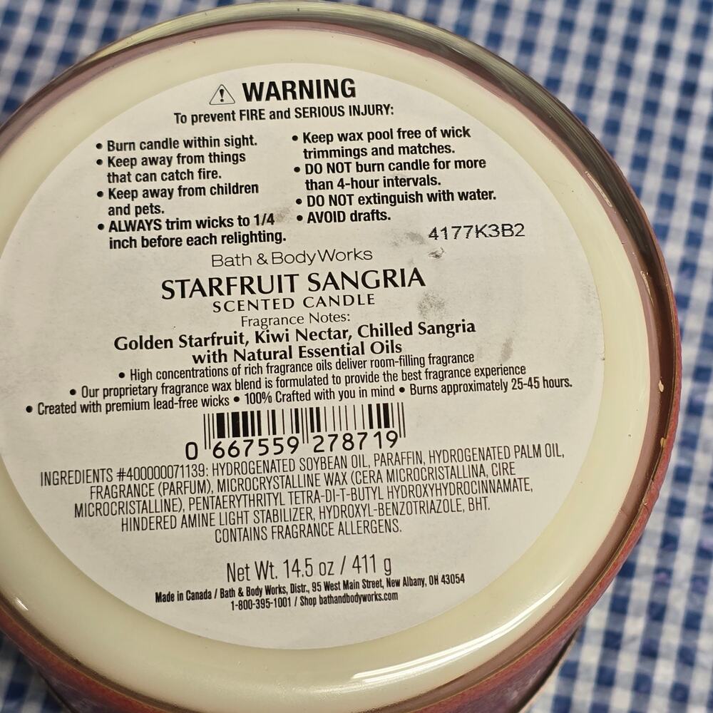 BBW Starfruit Sangria Large 3 Wick Candle Home Fragrance Scented Home Decor - Picture 3 of 3